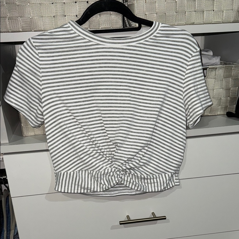 Striped Stretch Knot-Front Women's Top